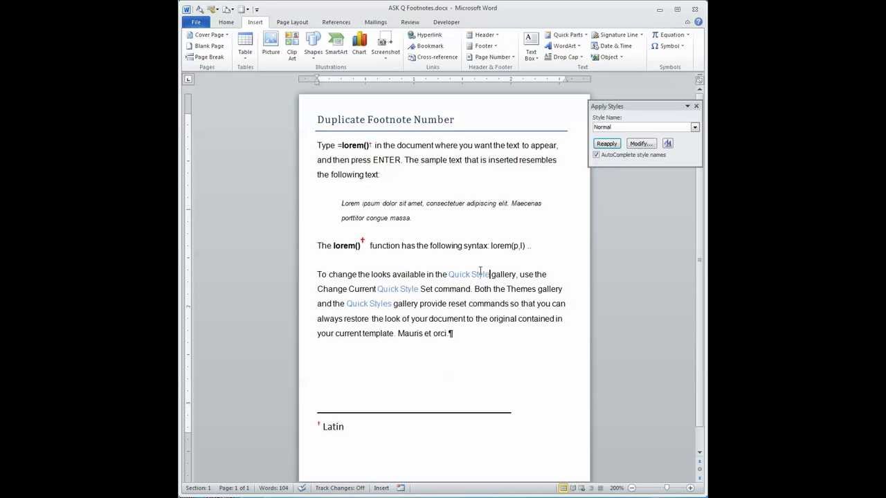 how to add footnote in microsoft word