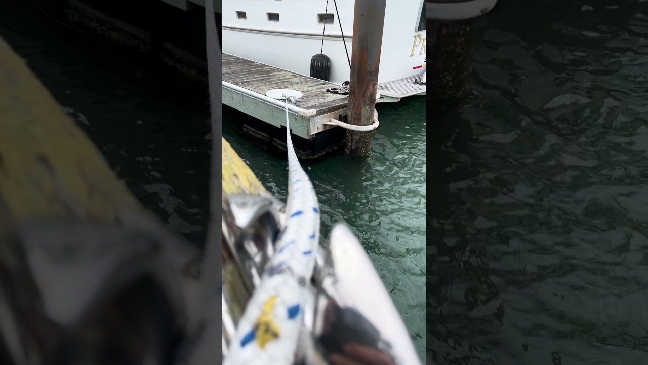 The chock is backwards I know .  She’s meant for stern tie. #boatlife #rope #samson #windy #sailing
