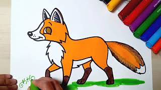 HOW TO DRAW a Fox - easy drawing for kids - coloring with markers