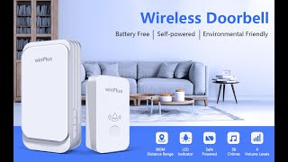 winPlus Wireless Door Bell for Home Long Range, Waterproof Calling Bell,  Self-Powered Battery Free Cordless