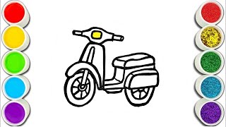 Moped Drawing,Painting and Coloring for Kids, Toddlers  Easy Drawing
