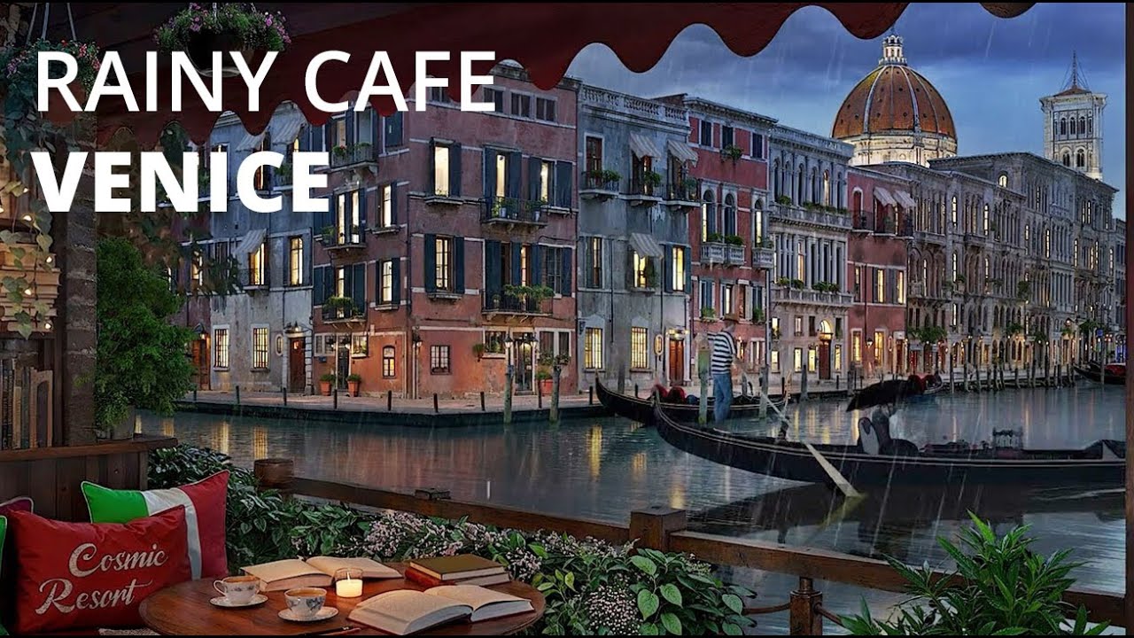 Venice Canal Coffee Shop Ambience 🌧️ Rain & Thunderstorm Sounds for Study, Focus, and Relaxation