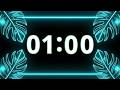 1 Minute Timer — Neon Cyan Glow + Quick Beep | Silent, No Music