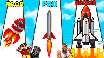 SHINCHAN NOOB vs PRO vs HACKER In Rocket Merge | UPGRADING ROCKET WITH FRANKLIN AND CHOP