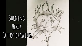 How To Draw A Burning Heart With A Sword Inside Tattoo Drawing