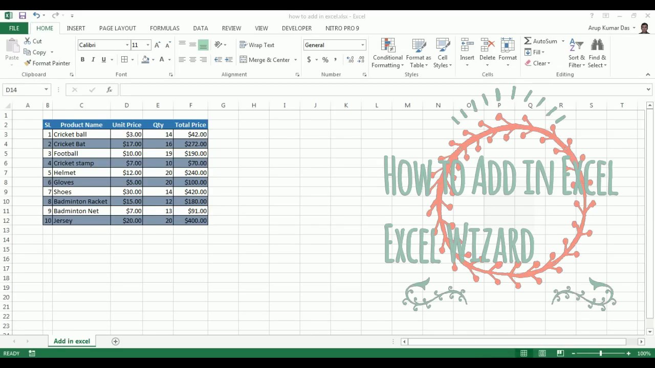 How to add in excel final - YouTube