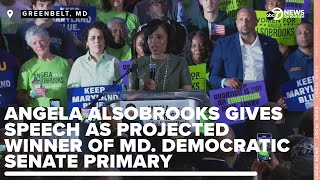 Angela Alsobrooks gives speech as projected winner of Md. Democratic Senate Primary