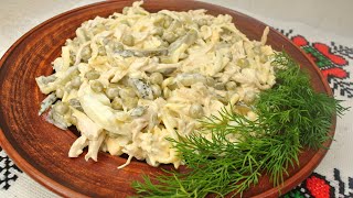 САЛАТ по-деревенски с курицей и солеными огурцами