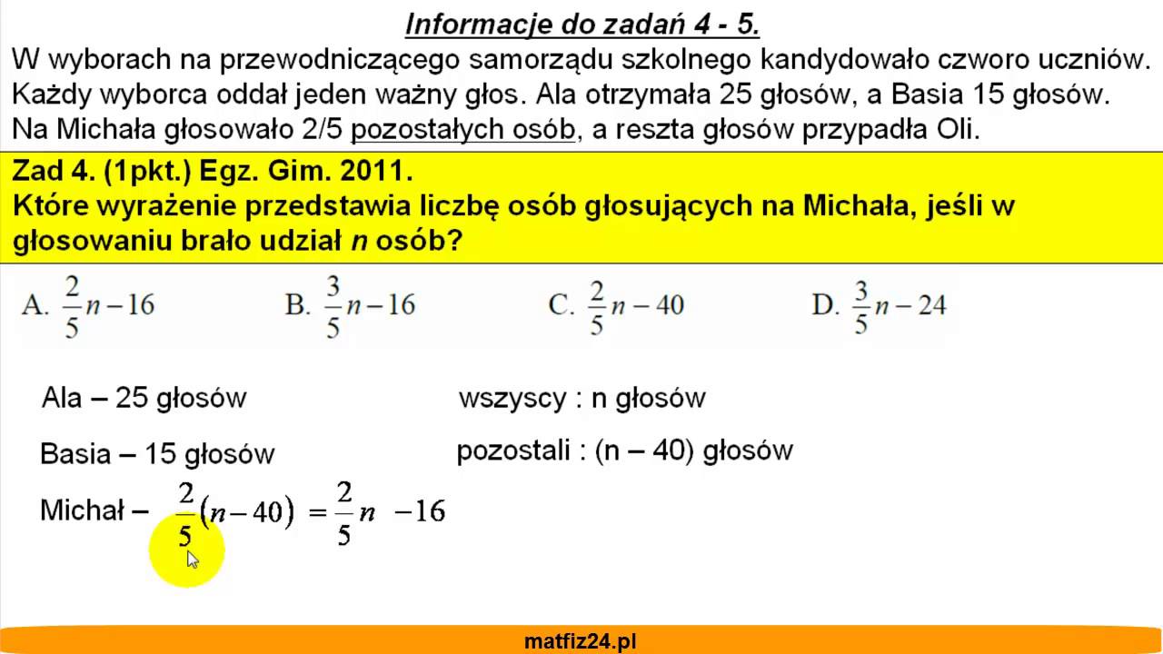 Sprawdzian Gimnazjalny Z Jezyka Angielskiego 2014 Egzamin gimnazjalny z matematyki 2011 - zad 4,5 - Matfiz24.pl - YouTube