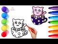 How To Draw cute Cat Drawing, Painting &amp; Coloring For Kids and Toddlers_ Child Art 🐋🌈🎨