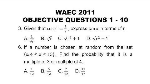WAEC 2011 Mathematics Objective Questions 1 - 10