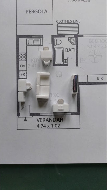 two desks, a couch, a TV, dining table into this small space floor plan, can you solve it?
