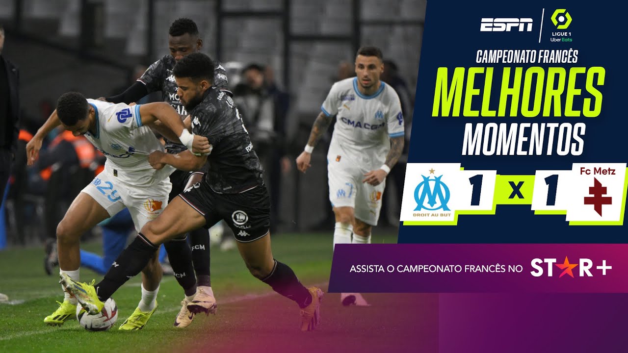 Com um a menos em campo, Olympique de Marselha segura empate contra o Metz | Melhores Momentos