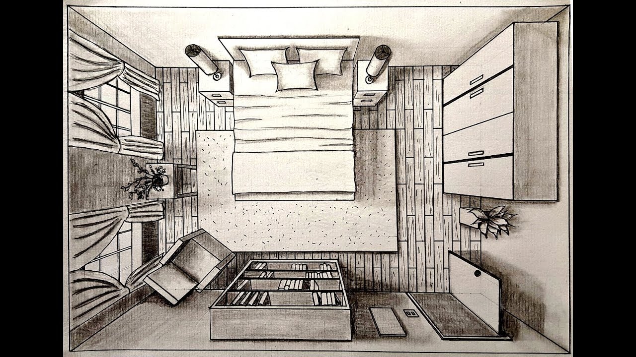 Drawing A Bedroom in one point perspective Bird s Eye 