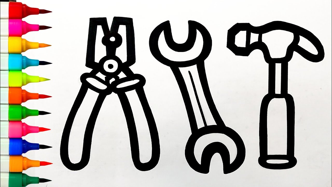 Hammer, Pliers, Wrench Drawing | How To Draw Hand Tools Easy Step by Step | Draw Hammer 🔨🔧