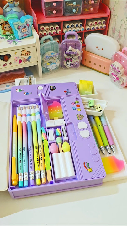 Filling jumbo pencilbox with gradient stationery ✨️💕 #cute #asmr #stationery #shorts #youtubeshorts