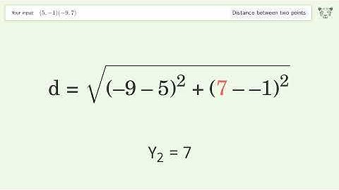 Find the distance between two points p1 (5,-1) and p2 (-9,7): Step-by-Step Video Solution
