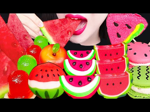 ASMRWATERMELONCAKEPOPWAGAS ASMR TANGHULU BALLS JELLY CAKE BUBBLE TEA 탕후루 젤리 케이크 버블티 먹방 MUKBANG, EATING