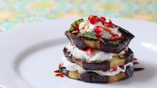 Grilled Eggplant with Labne and Pomegranates