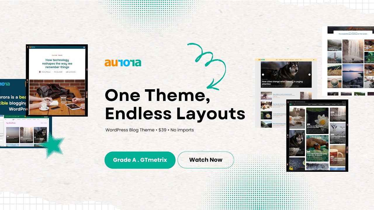 WordPress Blog Theme with Mix & Match Layouts — Aurora | No Imports, No ...