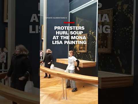 Protesters hurl soup at the Mona Lisa painting