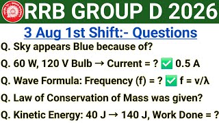 RRB Group D 3 Aug 1st Shift Question Paper 2026 | Group D 1st Shift Today