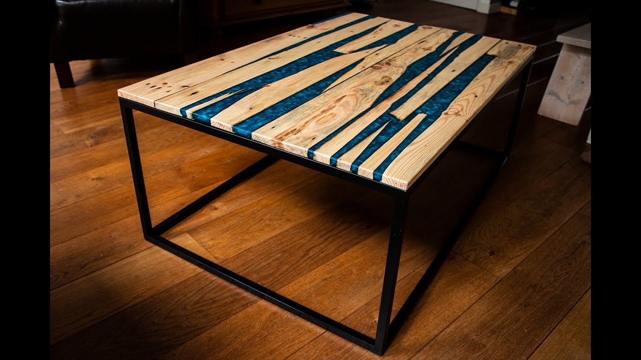 Pallet Wood Metallic Blue Epoxy Coffee Table Youtube