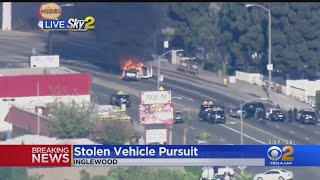 Vehicle Becomes Engulfed In Flames After Police Pursuit Ends In Inglewood
