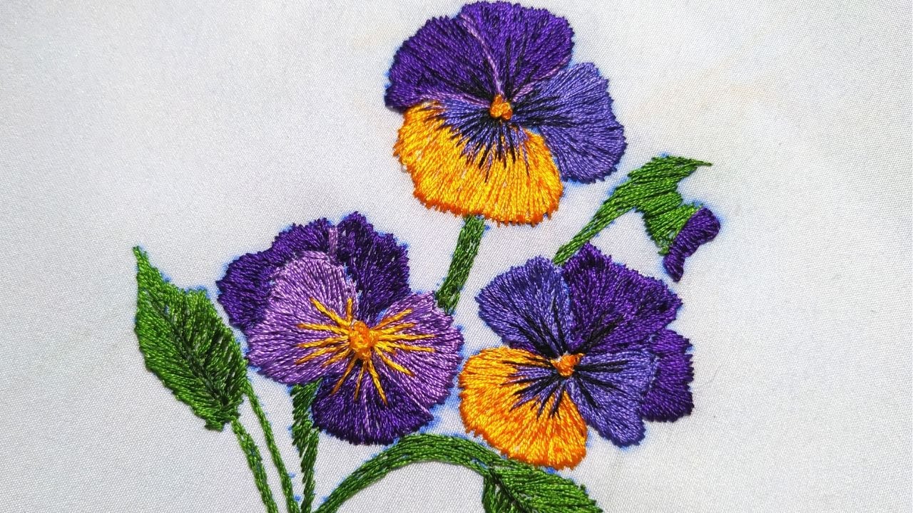 Hand Embroidery Pansy Flower / Long & Short / Romanian Stitch YouTube