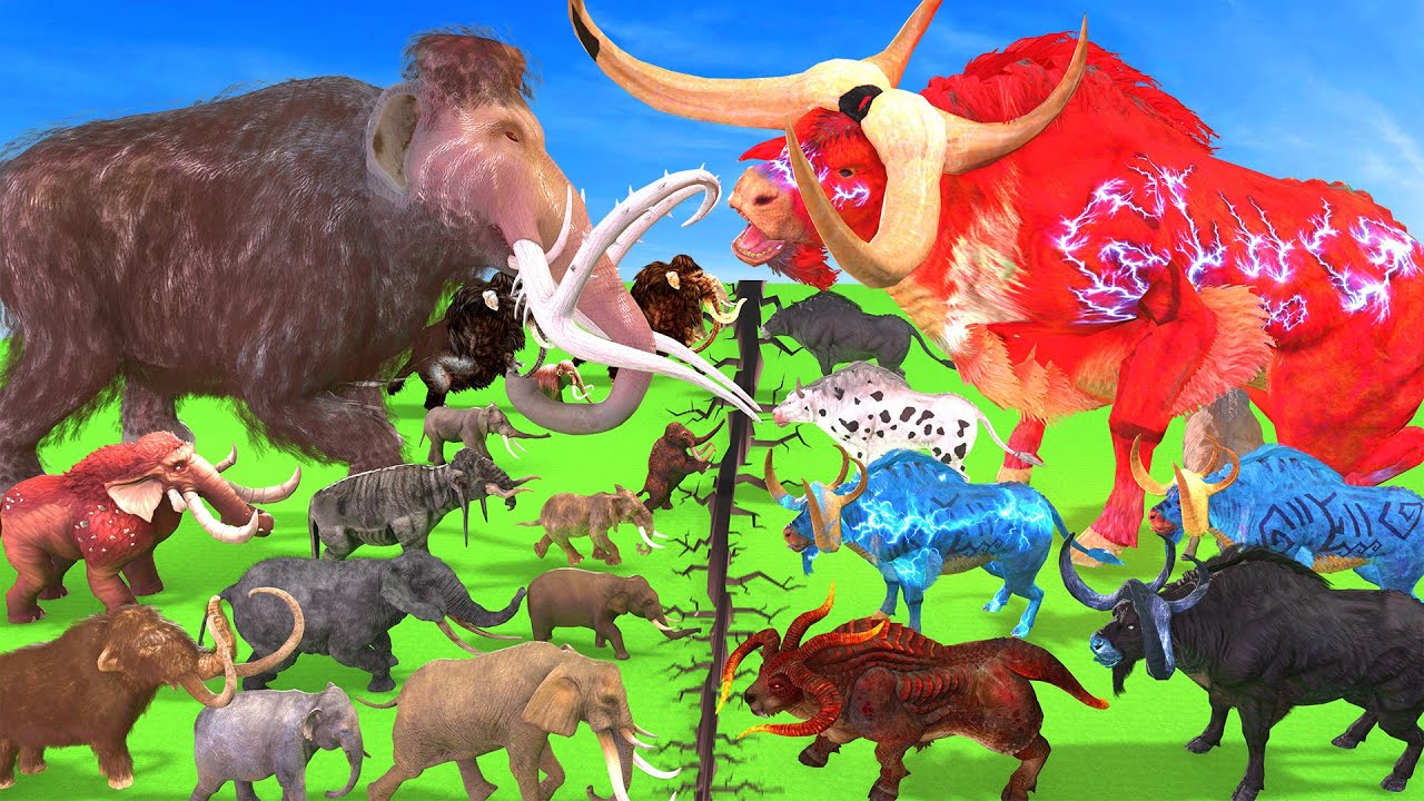 10 Woolly Mammoth Elephant Vs 10 Big Bulls Prehistoric Mammals Animals Epic Battle Animals Revolt