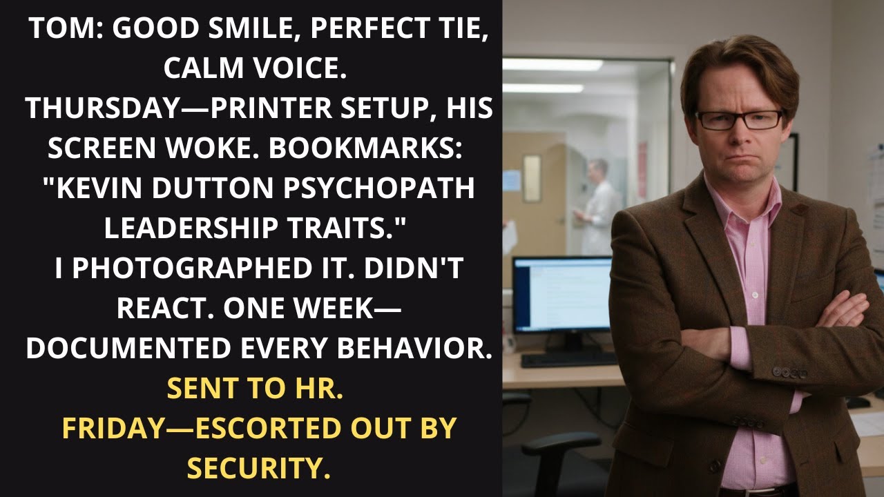 Я видела его закладки: Кевин Даттон. Психопатические черты лидеров — я записала это на видео; нед...