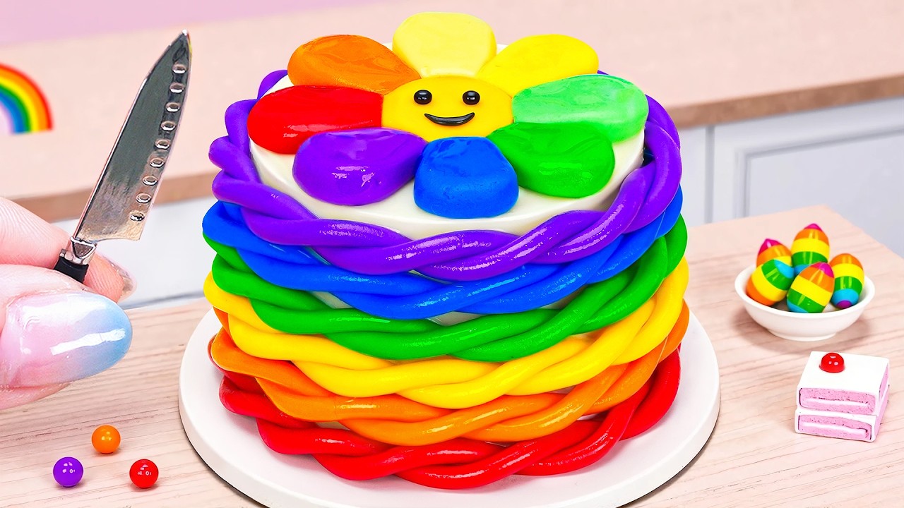 Creamy Fondant Rainbow Cake ☁️ How To Make Flower Cake At Home 🍟 Sweet Little Bakes