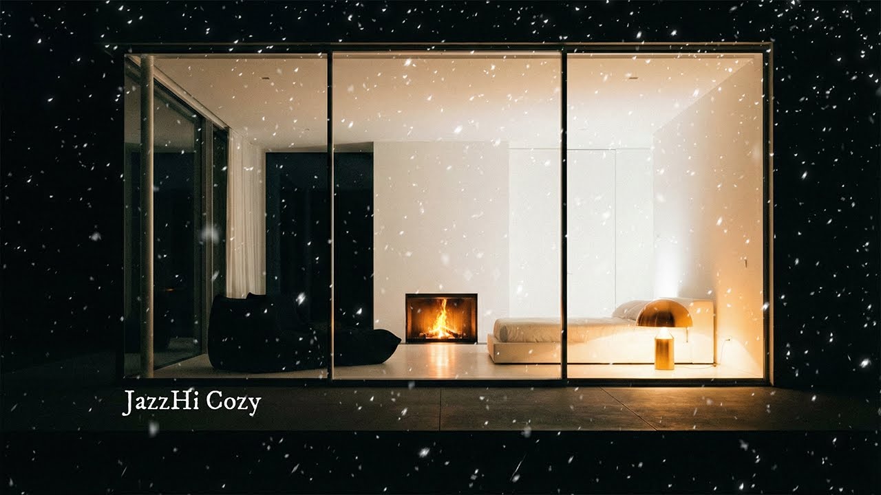 Relaxing Jazz Music for a Quiet Winter Night, Snowfall, and a Fireplace | Cozy Winter Jazz