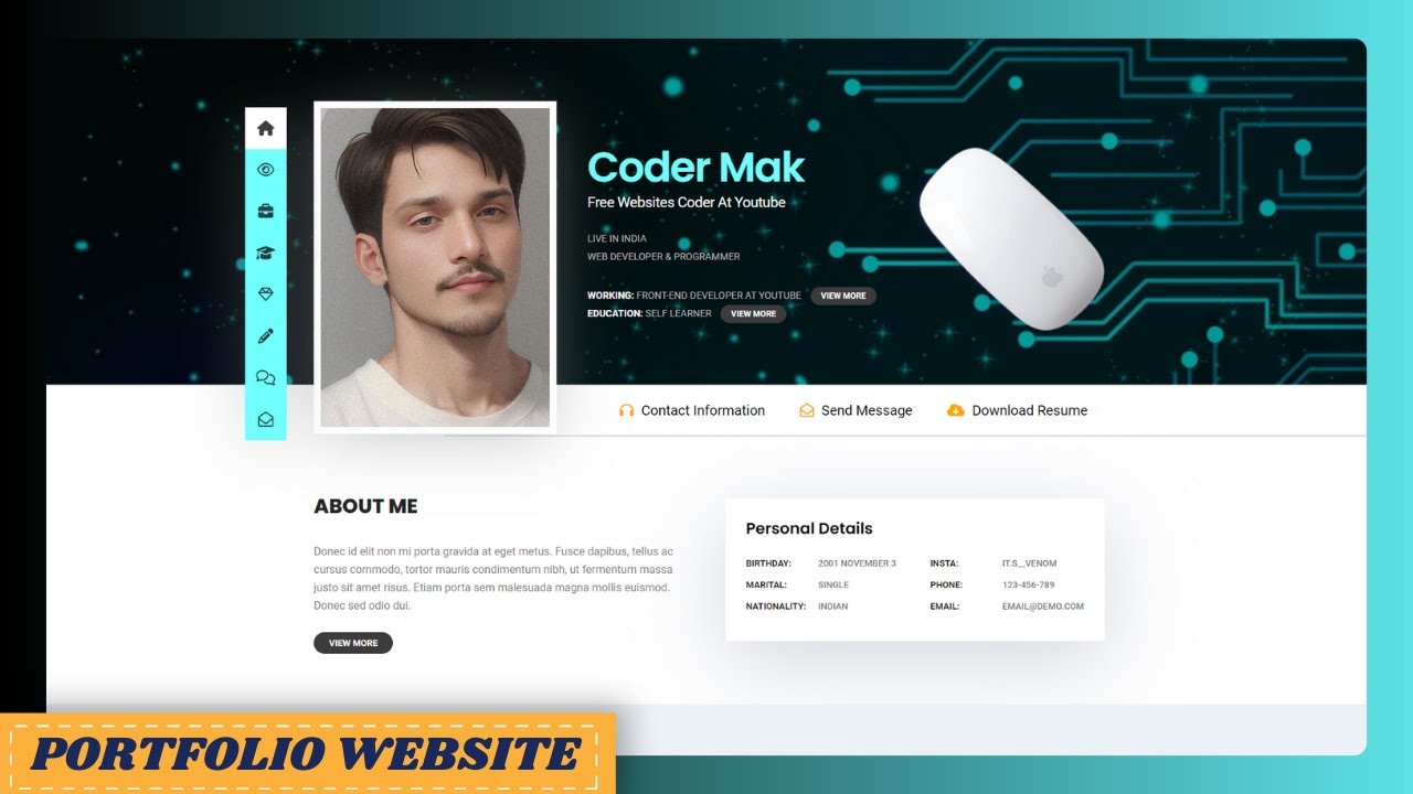 Responsive Personal Portfolio Website Using HTML CSS & JavaScript - YouTube