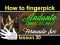 Finger style LEFT HANDED guitar lesson 30 - Andante by Fernando Sor (opus 35, no. 1)