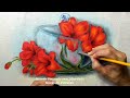 Transparencia com Lírios Vermelhos - Demonstração Método Pintando com Liberdade - Maricélia Pinturas
