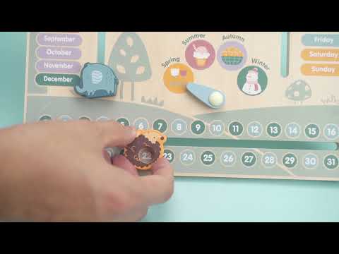 Дерев'яний годинник календар Viga Toys PolarB Дитячий дерев'яний календар природи англійською мовою (44056), видео 1