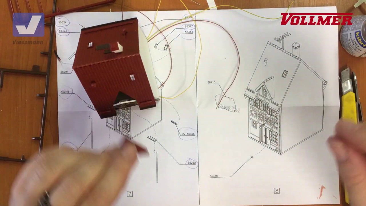 Vollmer Hausbau mit Viessmann Beleuchtung - Vollmer 43672 + Viessmann 6005 & 6045