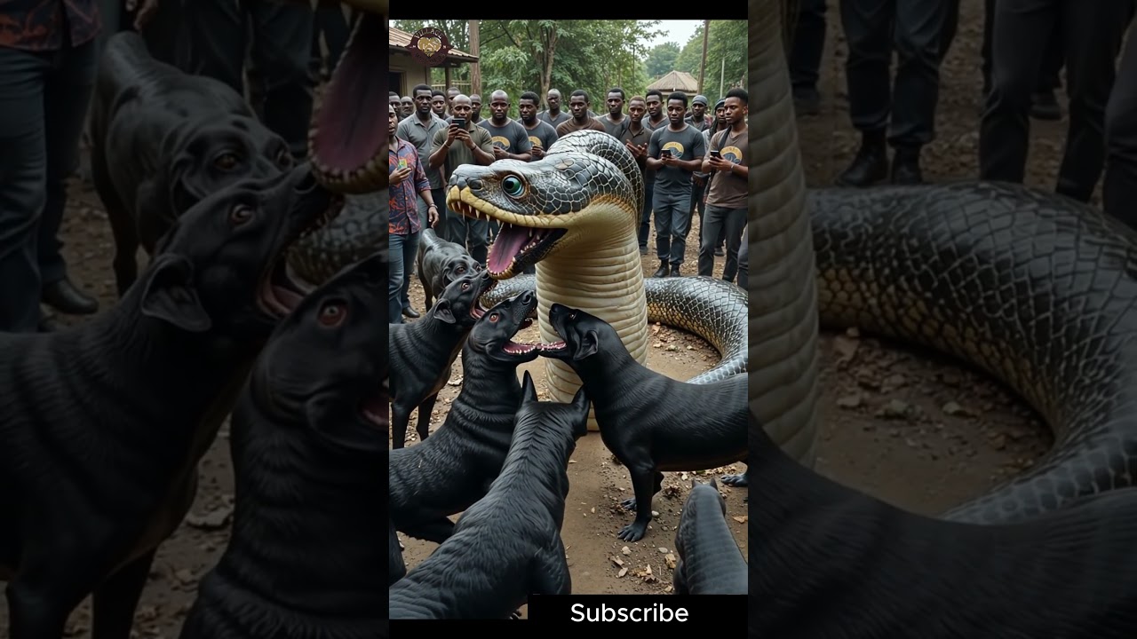 Dogs Confront Giant Snake in Bizarre Street Scene 