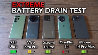 S23 Ultra vs Vivo X90 Pro vs Xiaomi 13 Pro vs OnePlus 11 vs iPhone 14 Pro Max | BATTERY DRAIN TEST