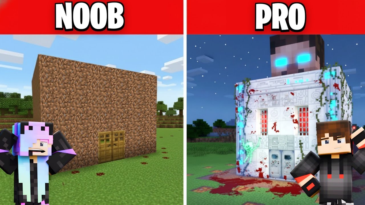 NOOB vs PRO: SCARY PRANK HOUSE BUILD BATTLE In Minecraft 