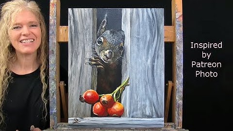 Learn to Draw & Paint with Acrylics CUTE HUNGRY SQUIRREL- Fun Animal Portrait Paint and Sip at Home
