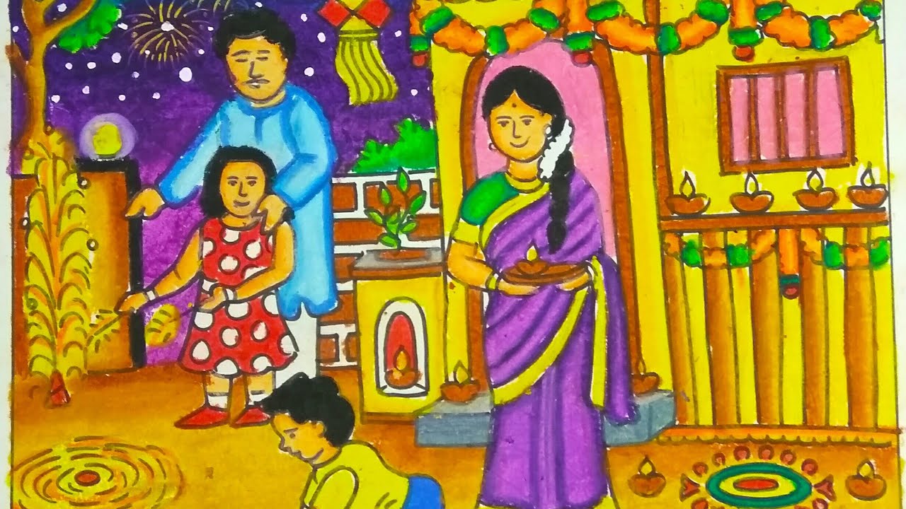 How to draw and colour easy Diwali Drawing/Diwali ...