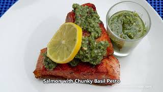 Keto Diet Meal : Salmon With Chunky Basil Pesto