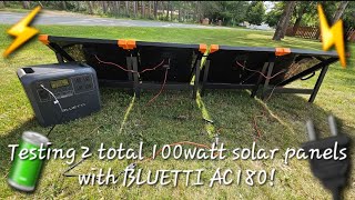 testing 2 @ 100watt briefcase solar panels = 200watts  in series  WITH bluetti AC180!