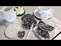 #979 Incredible Black, White And Silver Resin Coasters With 'Rock' Edges