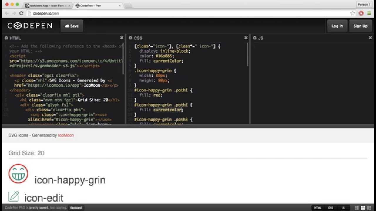 IcoMoon - Hosting SVGs & Viewing them on CodePen