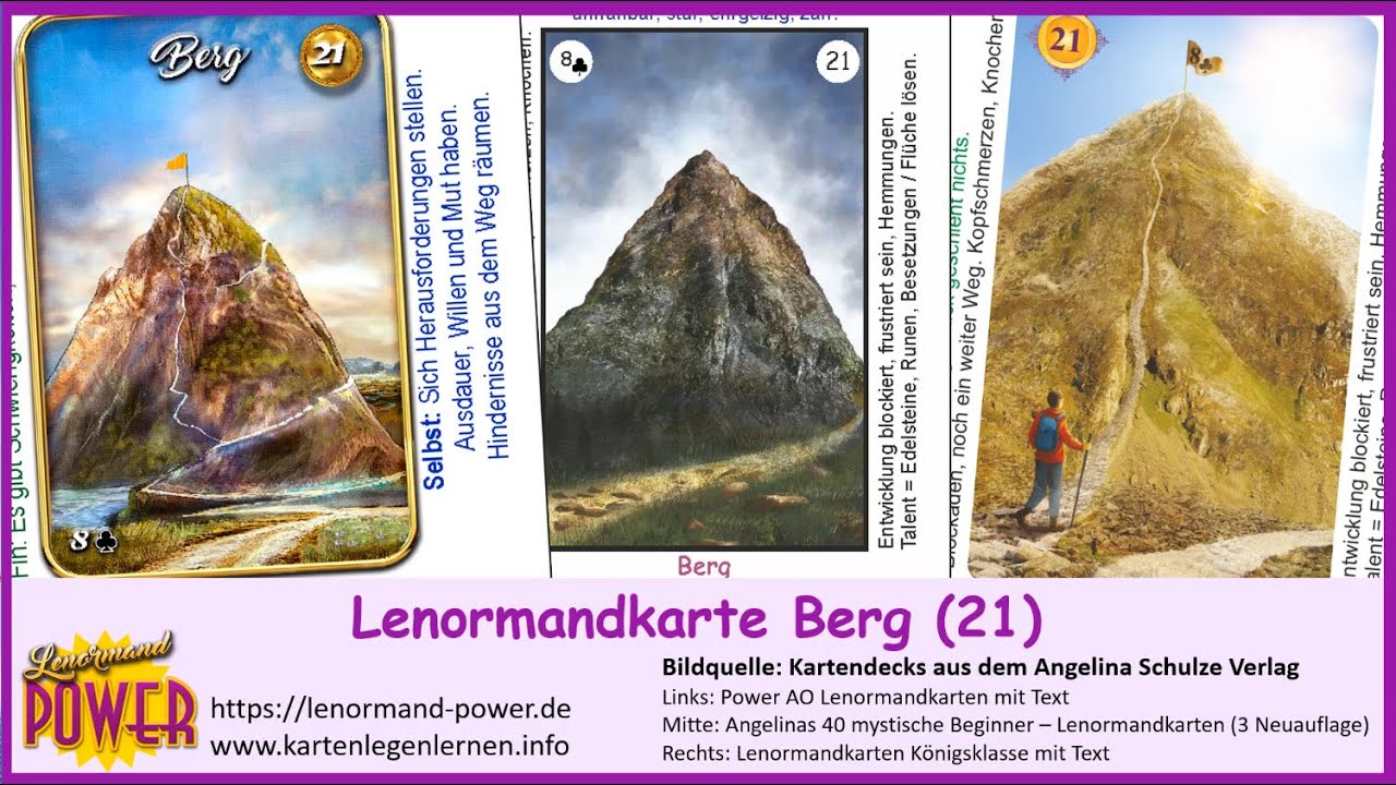 Lenormandkarte Berg Deutungen und eine Orakelfrage für Dich