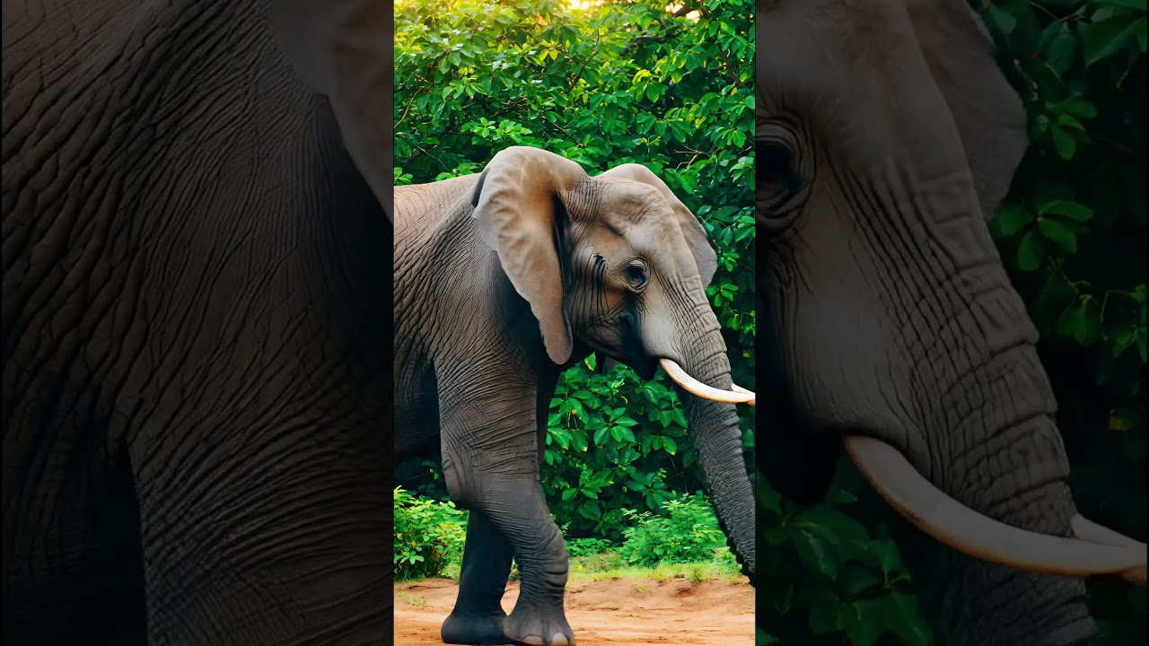 Happy Elephant Walking on a Jungle Road 