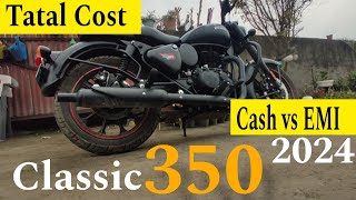 On Road price of Royal Enfield classic 350 stealth black 2024 Cash vs EMI | Key specs